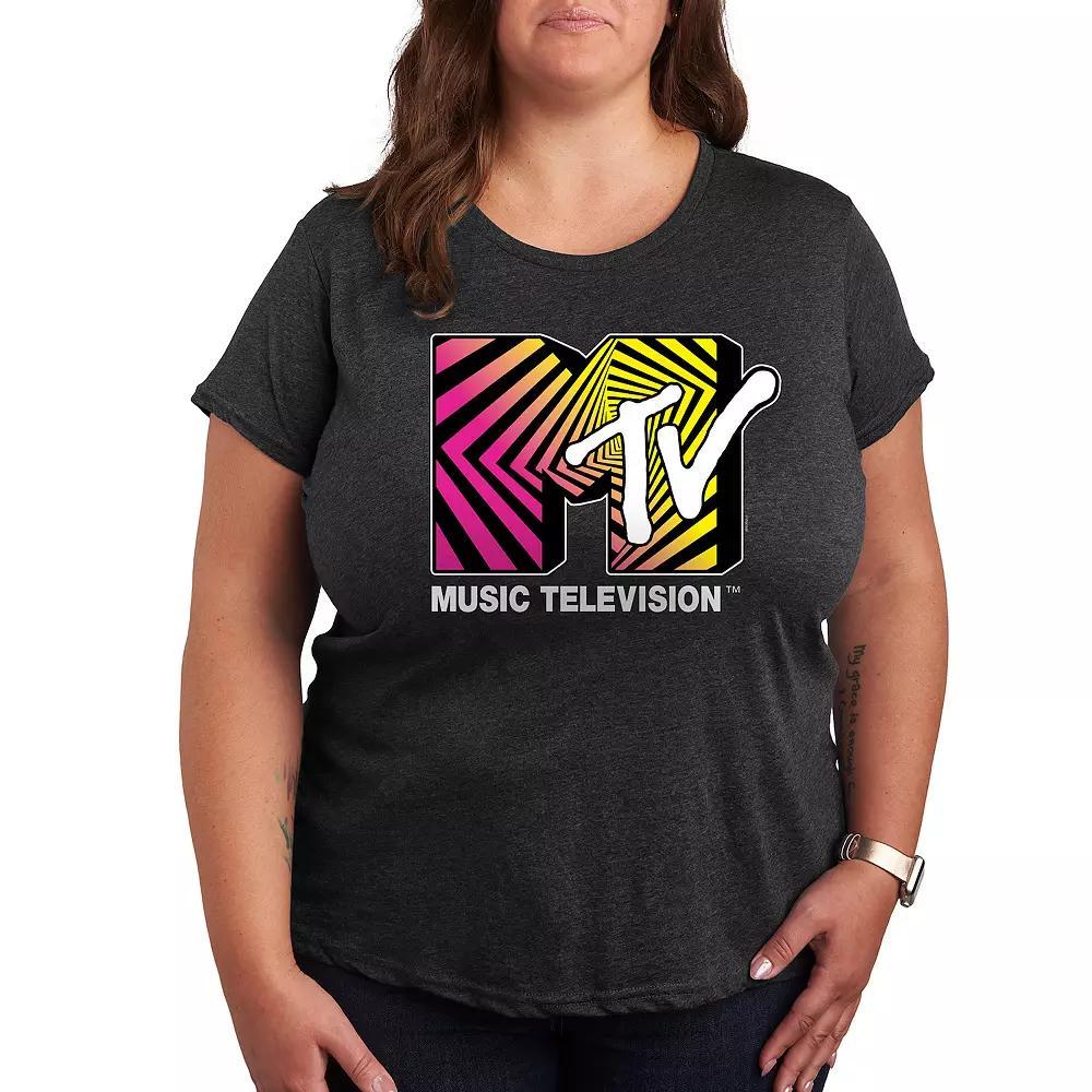 Plus MTV Optical 80s Graphic Tee, Womens Grey Royal Blue Product Image