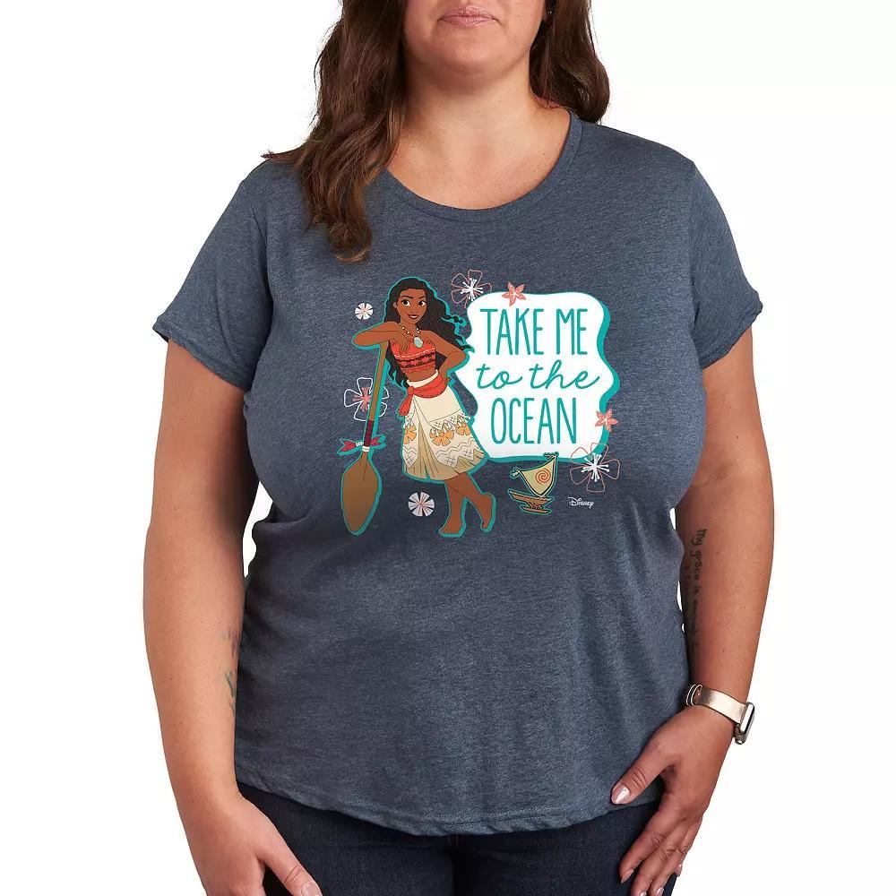 Disney Princess Moana Plus Ocean Graphic Tee, Womens Grey Blue Product Image