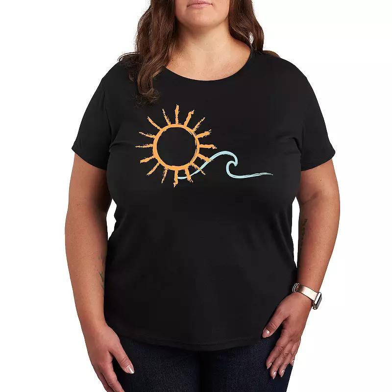 Plus Brushstroke Sun And Wave Graphic Tee, Womens Grey Dark Red Product Image