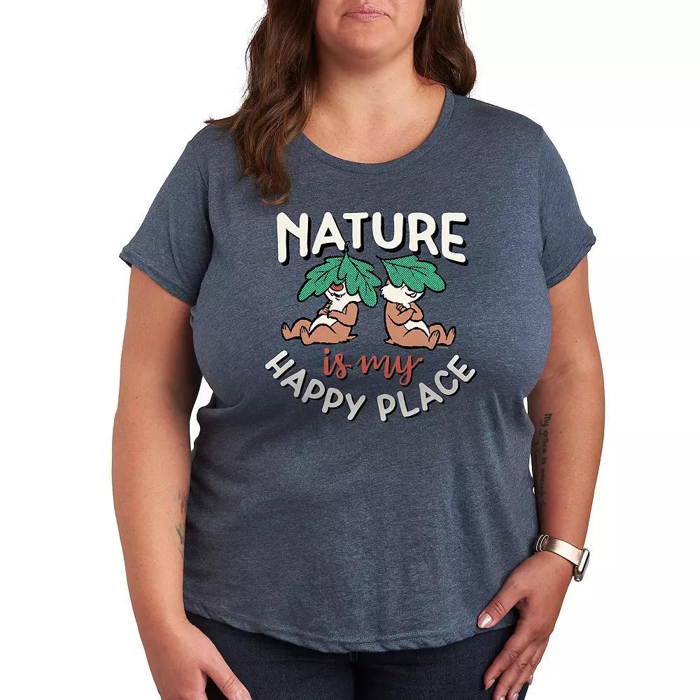 Disneys Chip n Dale Plus Nature My Happy Place Graphic Tee, Womens Grey Blue Product Image