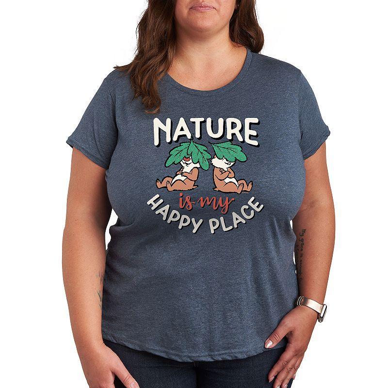 Disneys Chip n Dale Plus Nature My Happy Place Graphic Tee, Womens Grey Blue Product Image