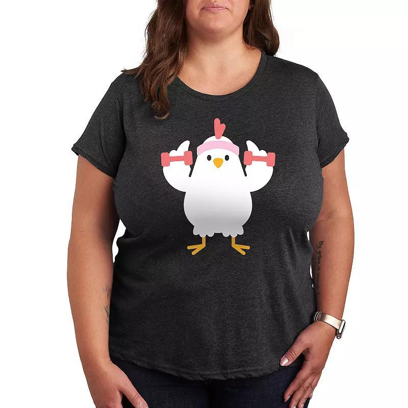 Plus Workout Chicken Graphic Tee, Womens Heather Grey Product Image