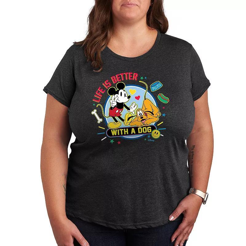 Disneys Mickey Mouse & Pluto Plus Life Is Better With A Dog Graphic Tee, Womens Heather Grey Product Image