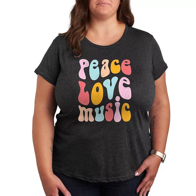 Plus Peace Love Music Distressed Graphic Tee, Womens Heather Grey Product Image