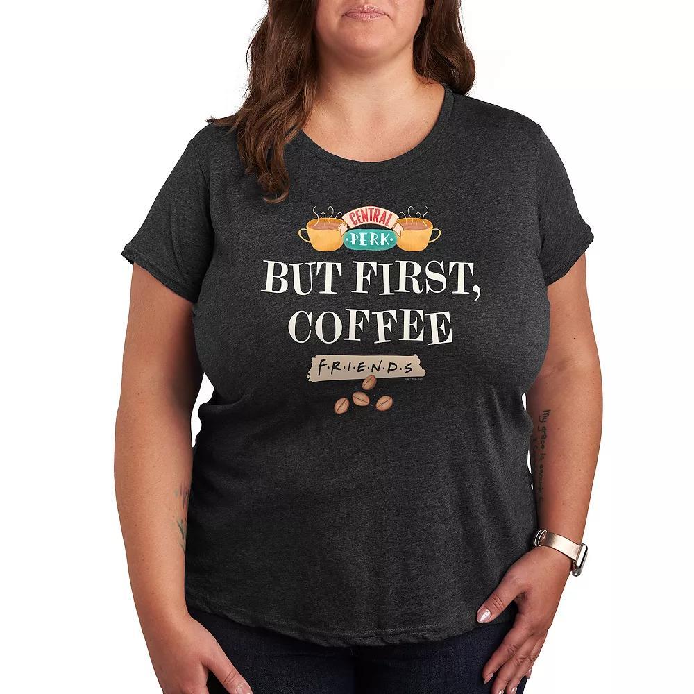 Plus Friends But First Coffee Graphic Tee, Womens Heather Grey Product Image
