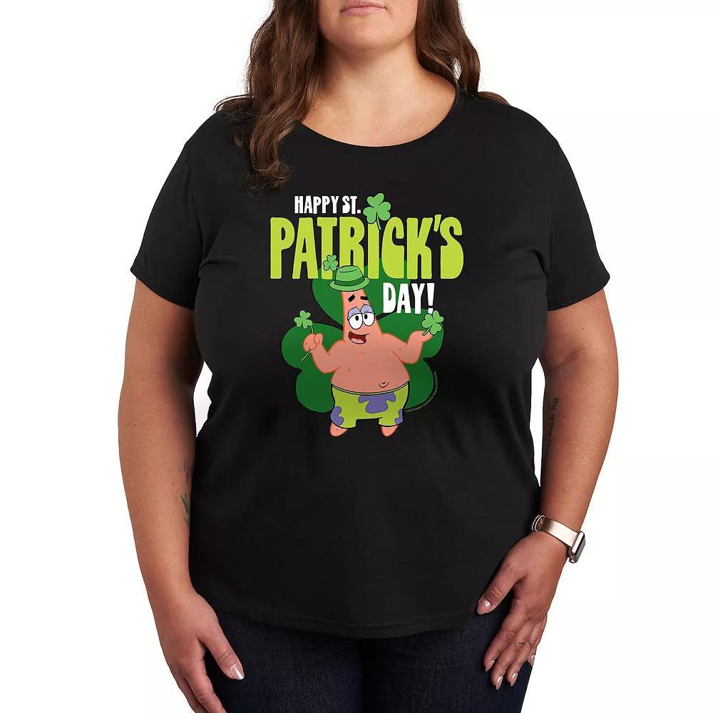 Plus SpongeBob SquarePants Happy St. Patricks Day Graphic Tee, Womens Grey Green Product Image