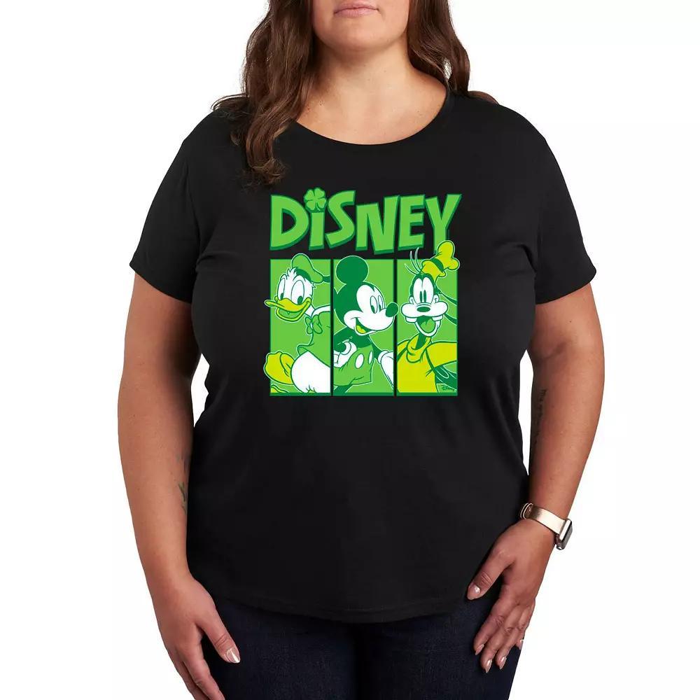 Disneys Mickey Mouse, Goofy and Donal Duck Plus Size Shamrock Grid Graphic Tee, Womens Product Image