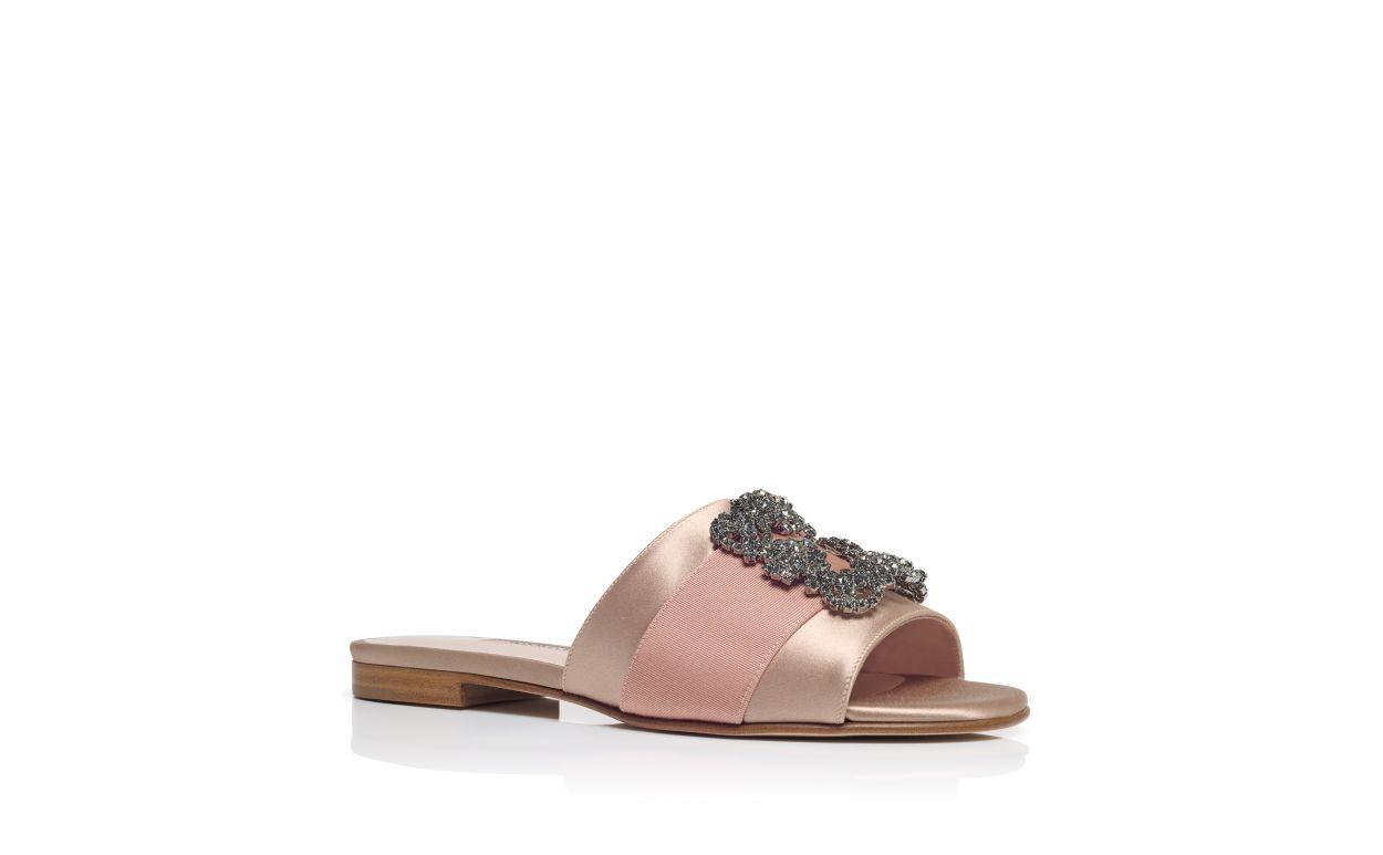 MARTAMOD Beige Satin Jewel Buckled Flat Sandals Product Image