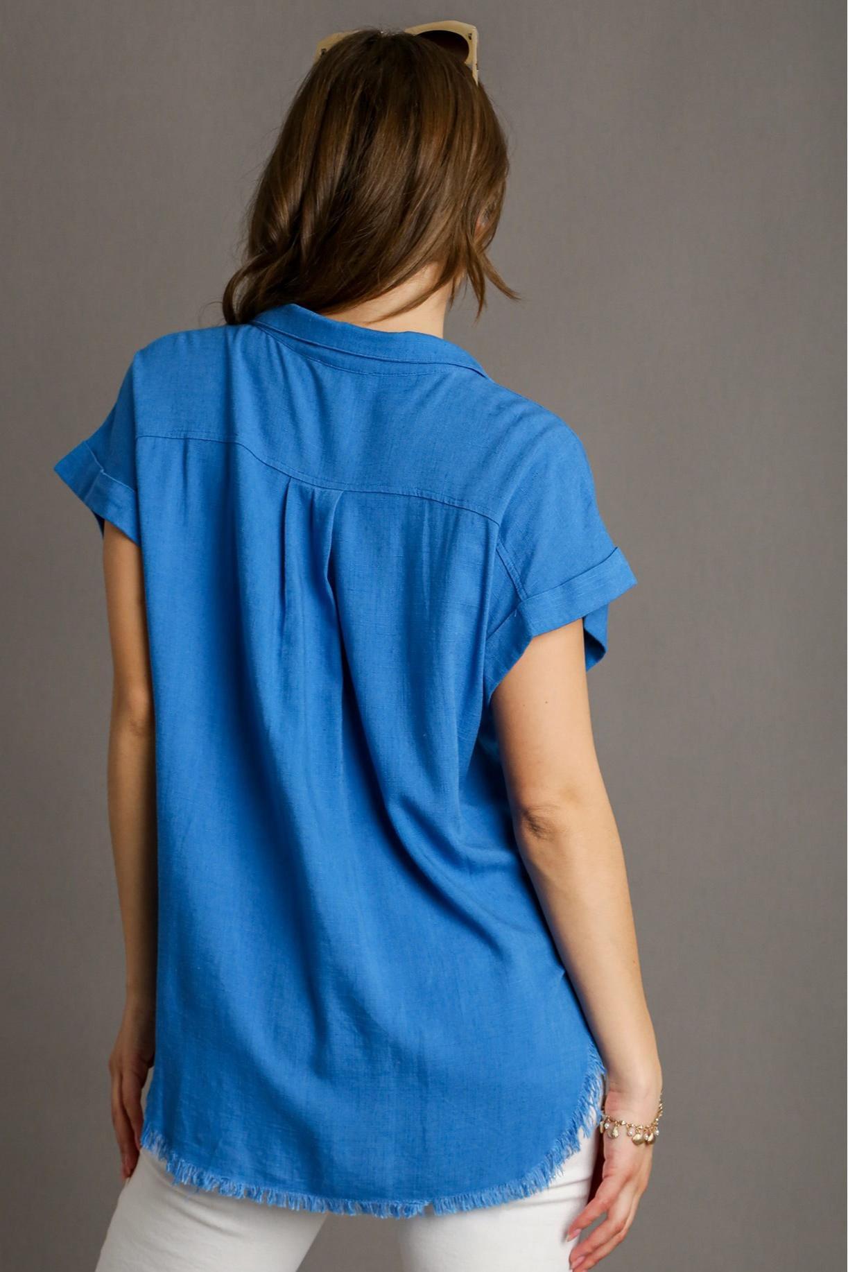 Distressed Button Front Top Product Image