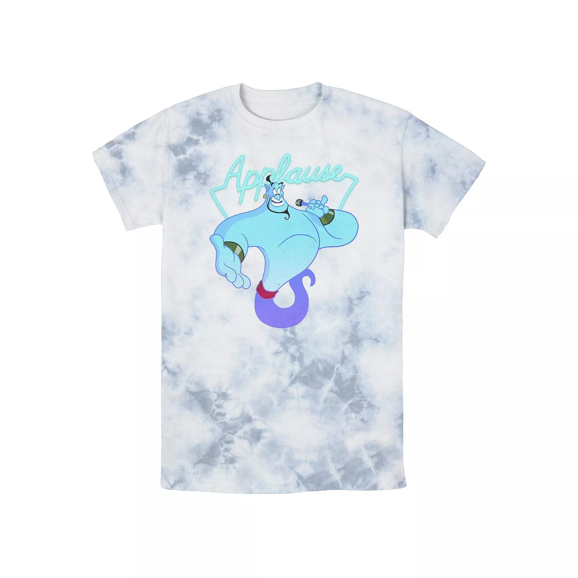 Men's Disney Aladdin Genie Applause Neon Sign Portrait Bomabrd Wash Tee, Size: XL, White Blue Product Image