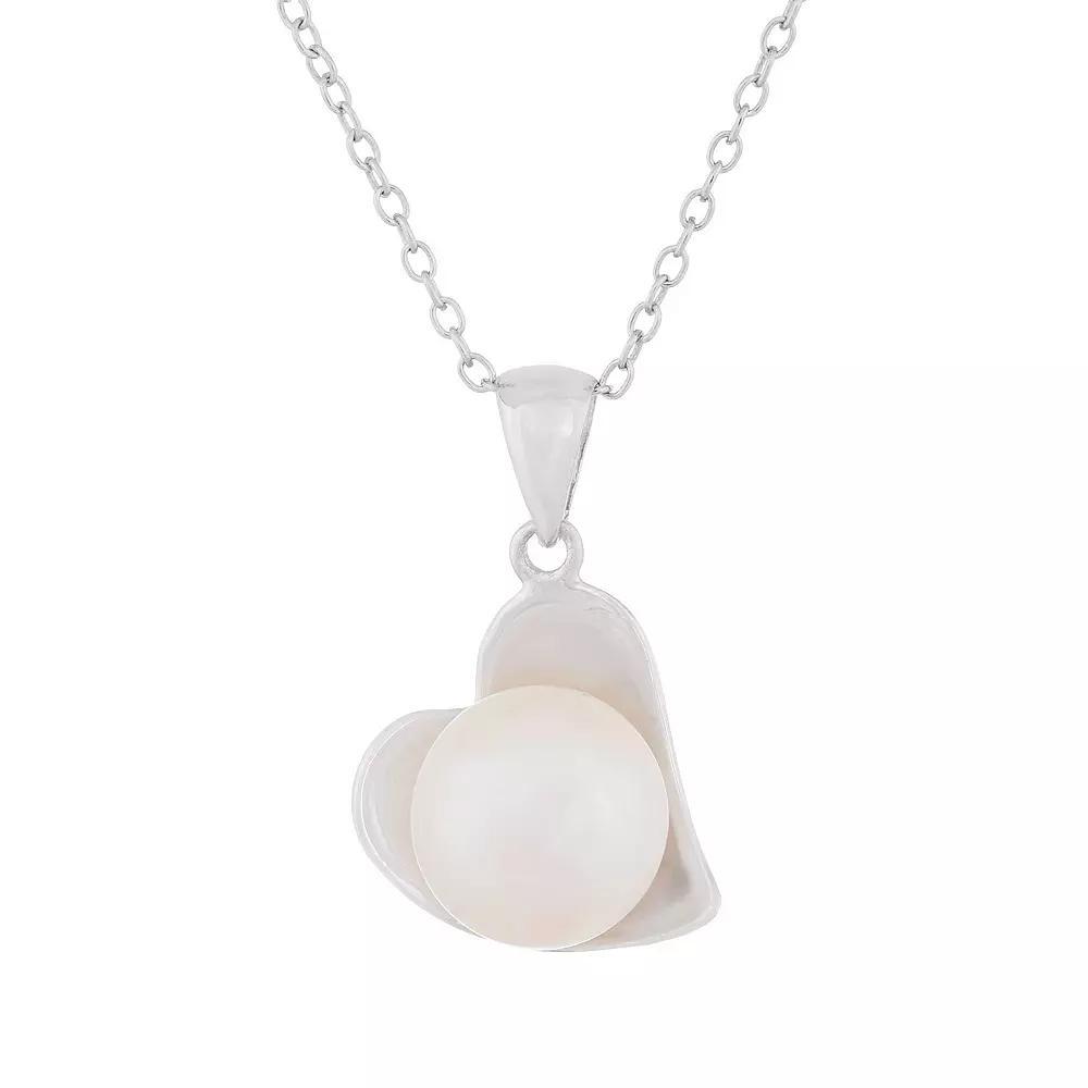 Splendid Pearls Sterling Silver Heart Shaped Freshwater Cultured Pearl Pendant, Womens Product Image