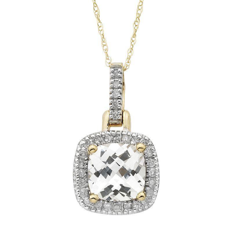 Lab Created White Sapphire & 1/8 Carat T.W. Diamond 10k Gold Halo Pendant Necklace, Womens Yellow Product Image