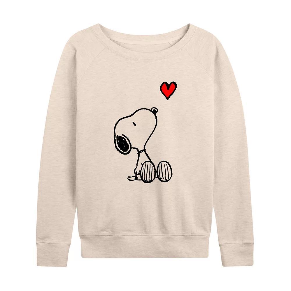 Women's Peanuts Valentine's Snoopy Heart French Terry Long Sleeve Tee, Size: Small, Beige Product Image