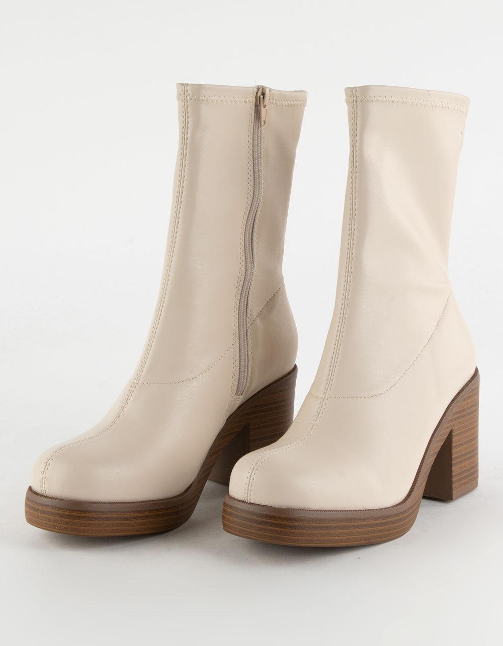 SODA Stretch Faux Leather Womens Boots - BONE Product Image