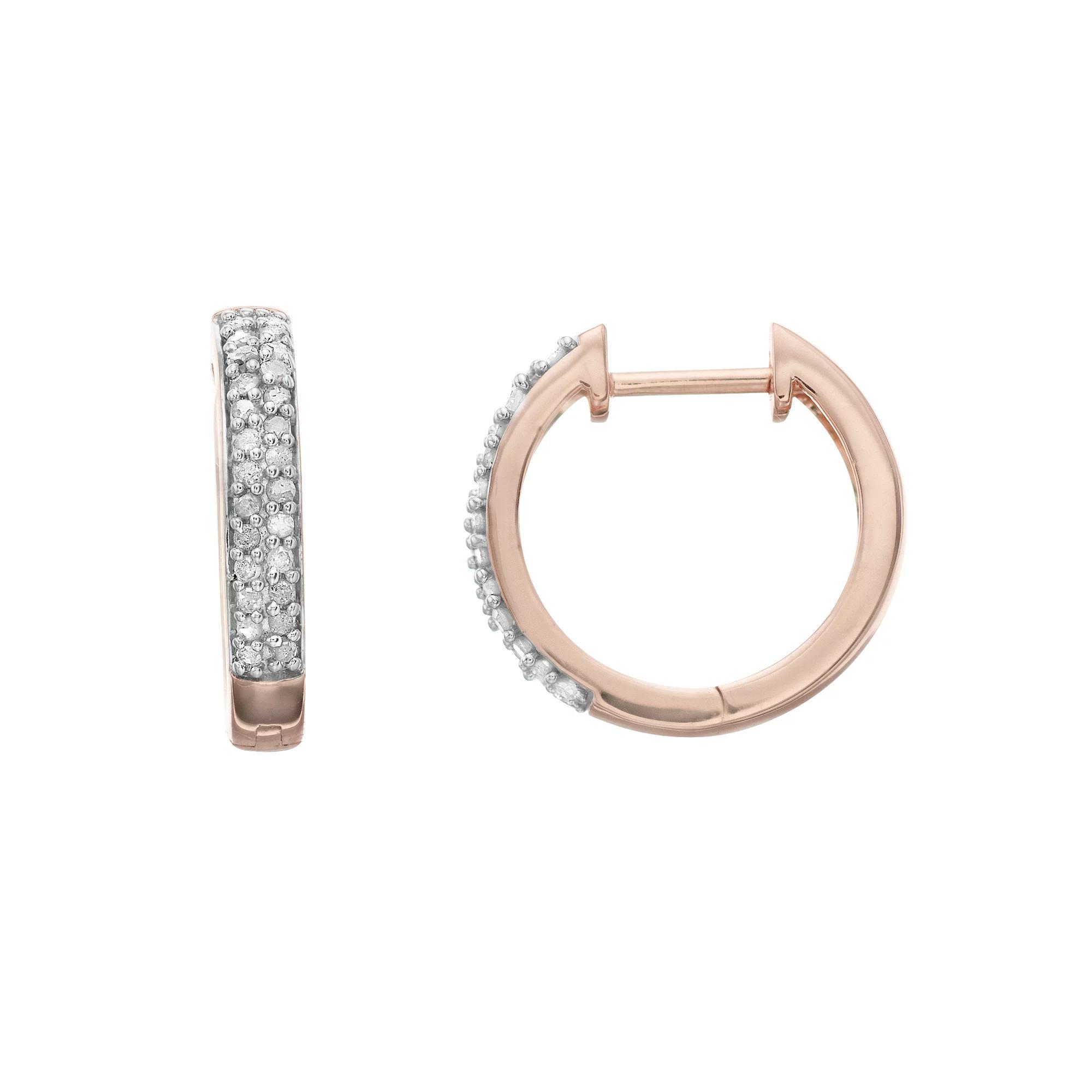 Diamond Brilliance Sterling Silver 1/4 Carat T.W. Diamond Hoop Earrings, Women's, Pink Tone Product Image