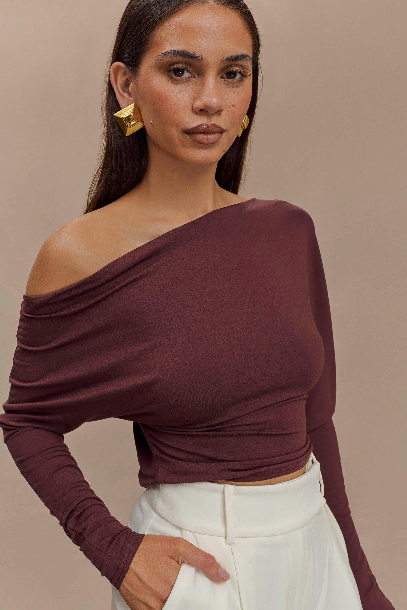 Yasmin Asymmetrical Long Sleeve Top - Mahogany Product Image