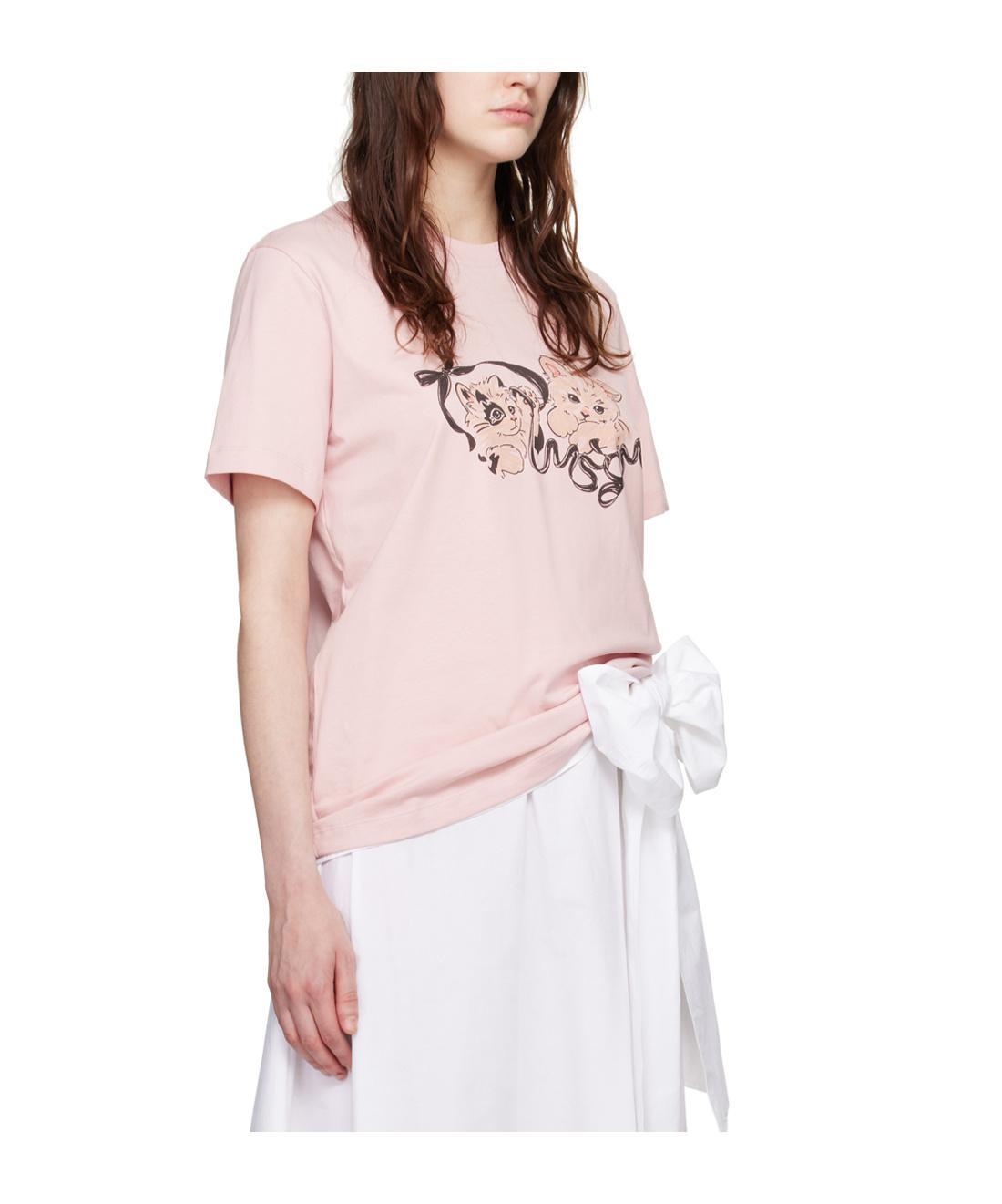 MSGM Cat-print Cotton T-shirt In Pink Product Image