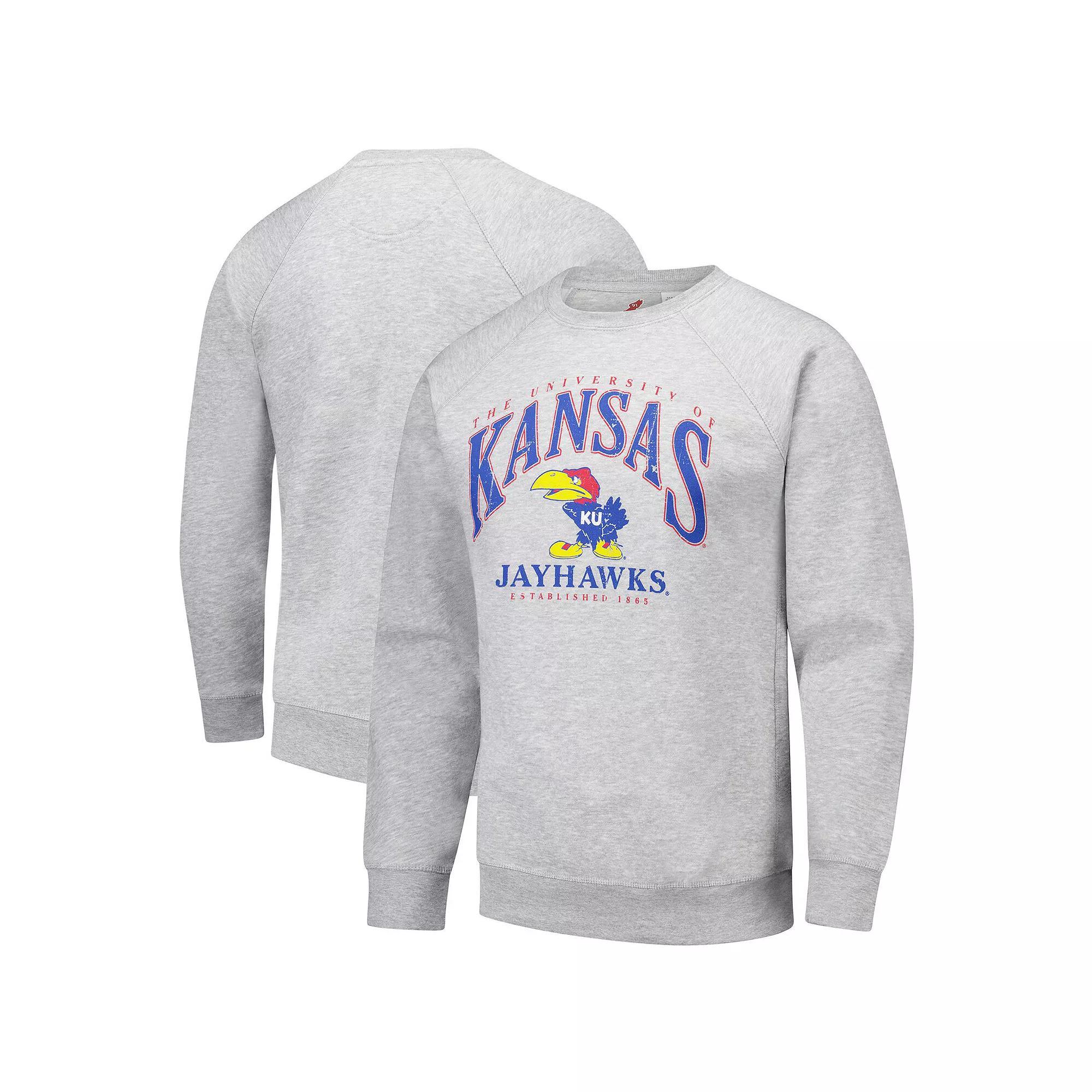 Men's League Collegiate Wear Heather Gray Kansas Jayhawks Tall Arch Essential 2.0 Pullover Sweatshirt, Size: Medium, Grey Product Image