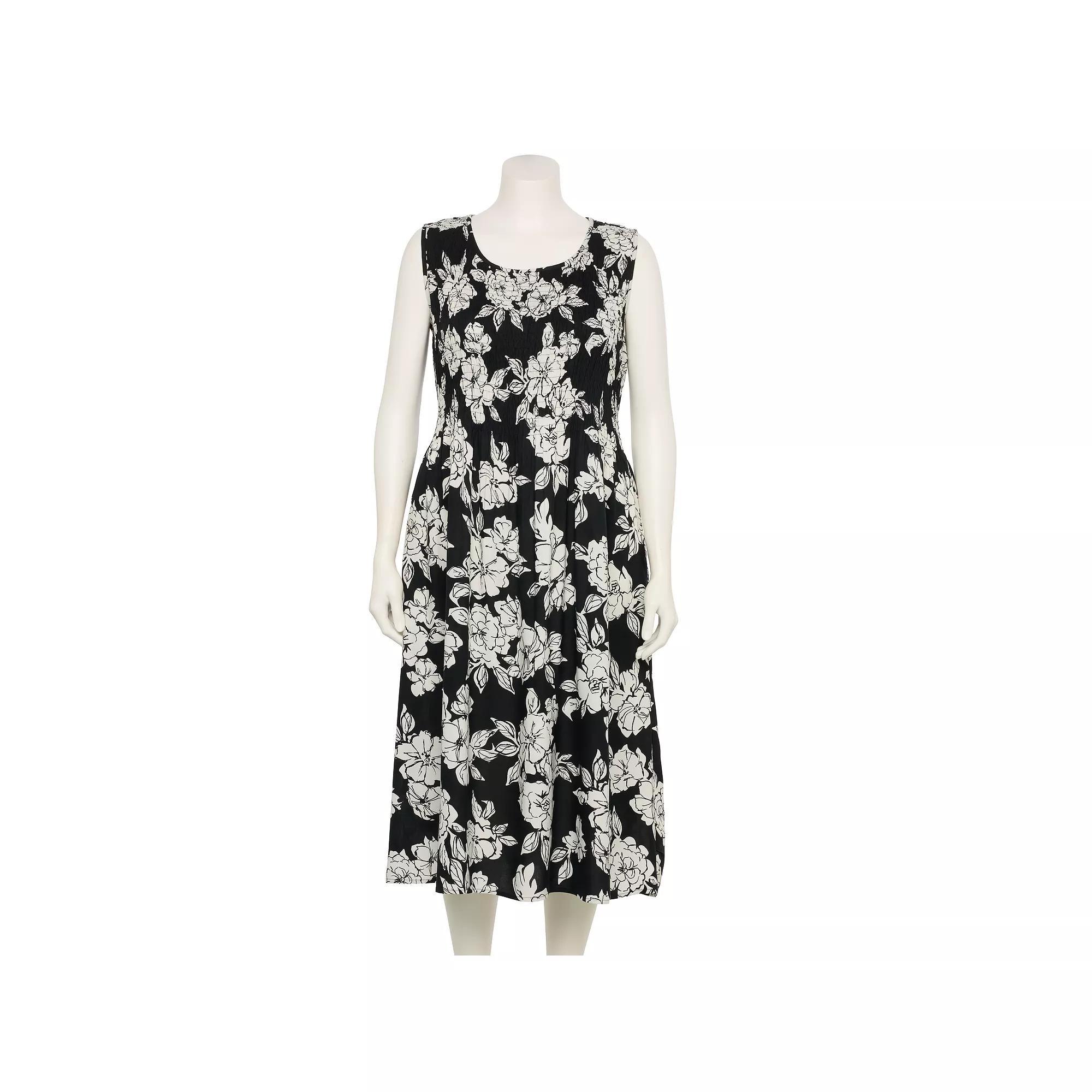 Plus Size Croft & Barrow® Smocked Midi Dress, Women's, Size: 2XL, Black Line Floral Product Image