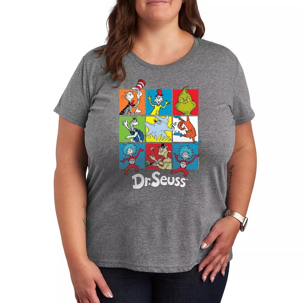 Plus Dr. Seuss Grid Graphic Tee, Womens Grey Gray Product Image