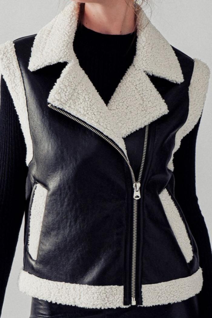 Bella Sherpa Lined Faux Leather Vest Product Image