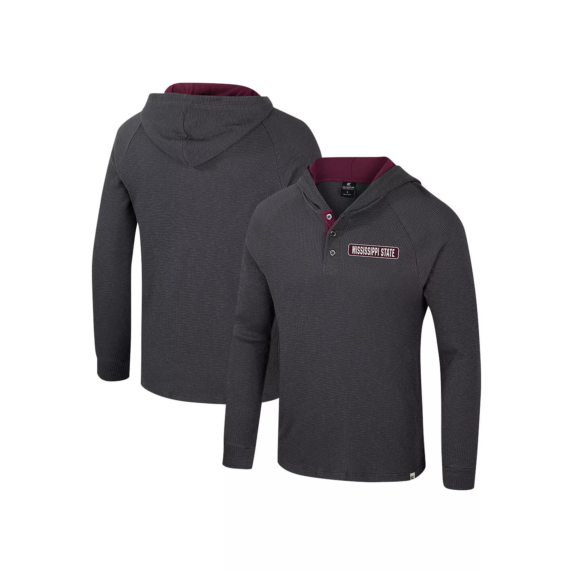 Men's Colosseum  Charcoal Mississippi State Bulldogs Dujour Ralgan Long Sleeve Henley Hoodie T-Shirt, Size: XL, Mst Charco Product Image