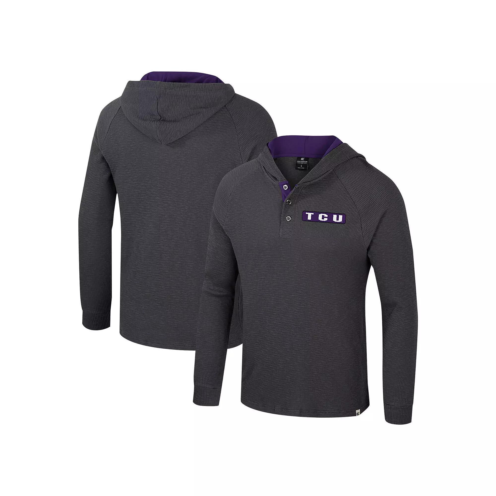 Men's Colosseum  Charcoal TCU Horned Frogs Dujour Ralgan Long Sleeve Henley Hoodie T-Shirt, Size: Large Product Image