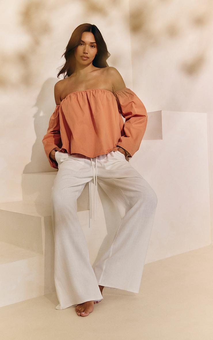 Apricot Peach Skin Floaty Bardot Top Product Image