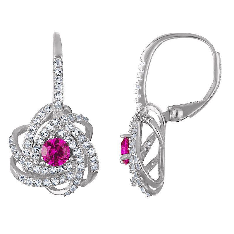 Designs by Gioelli Sterling Silver Gemstone Love Knot Leverback Earrings, Women's, Purple Product Image