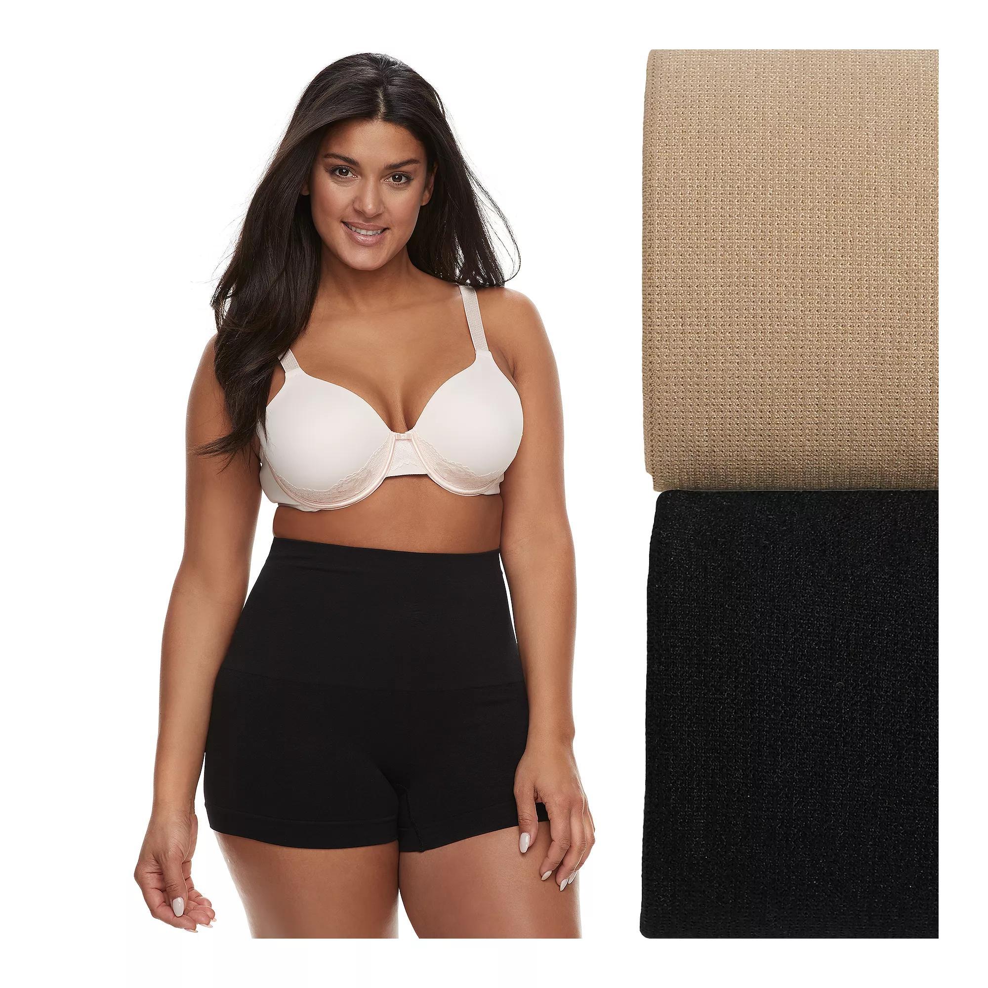Plus Size Lunaire 2-Pack Seamless Moderate Control Shaping High Waist Boy Shorts 3412KP, Women's, Size: 1XL, Black And Nude Product Image