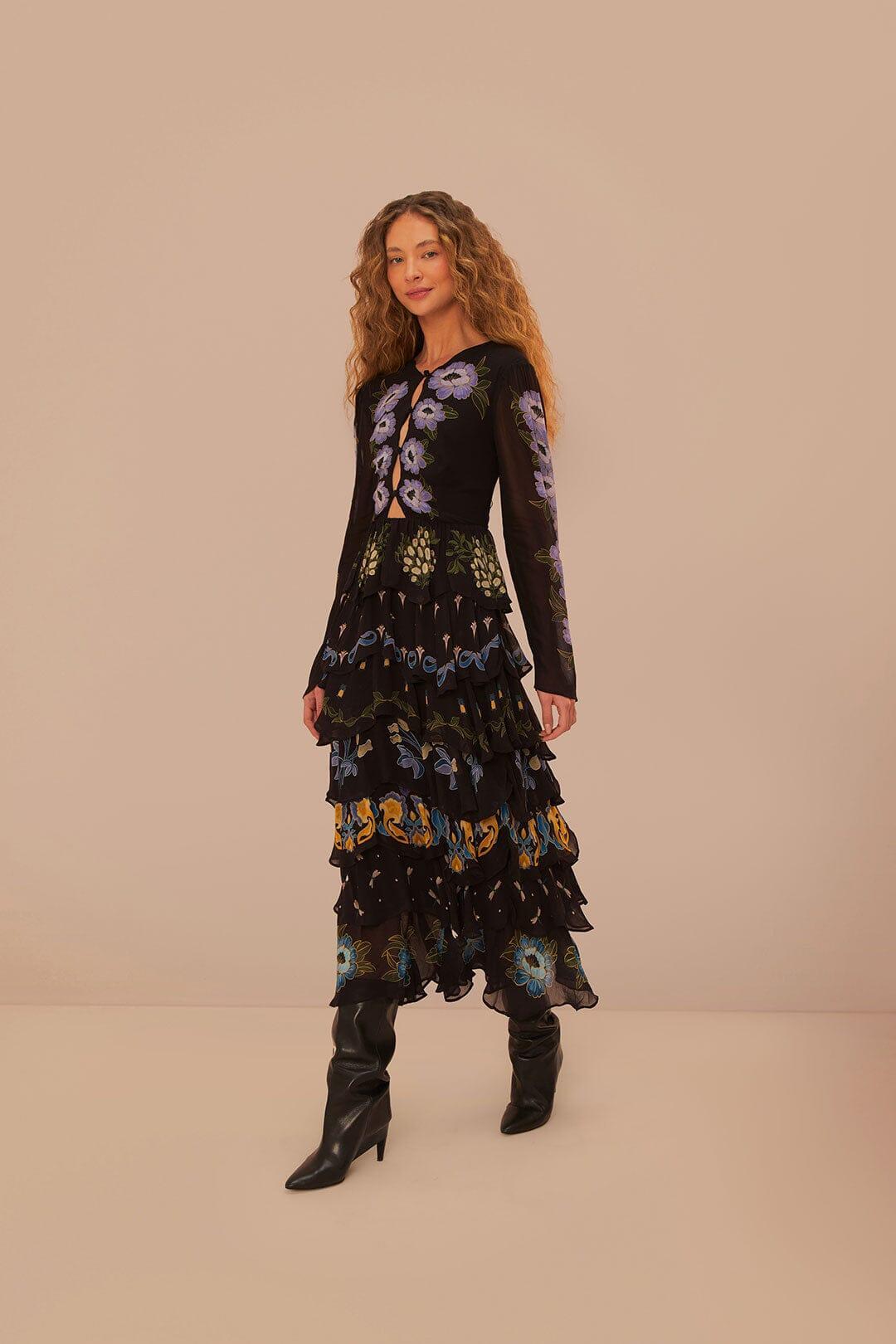 Black Winter Garden Ruffle Maxi Dress Product Image