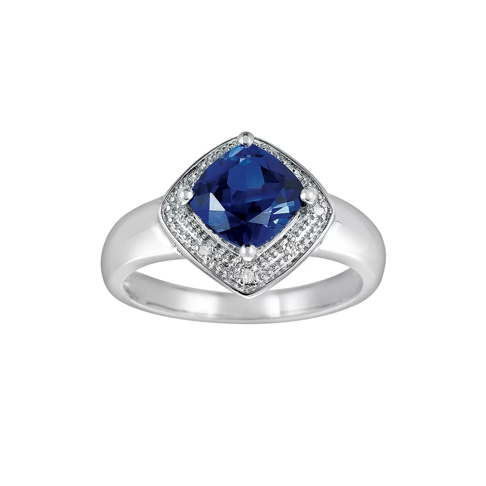 Sterling Silver Lab-Created Sapphire and Diamond Accent Ring, Women's, Size: 6, Blue Product Image