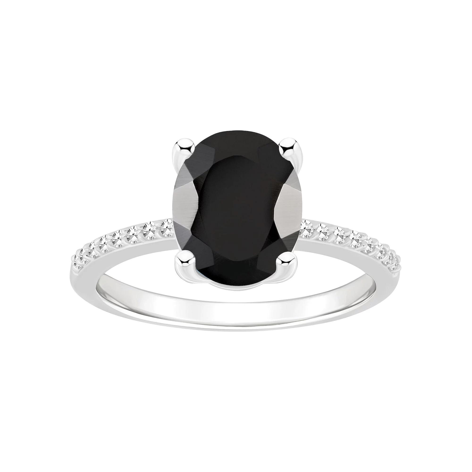 Alyson Layne Sterling Silver Oval Black Onyx 1/10 Carat T.W. Diamond Ring, Womens Product Image