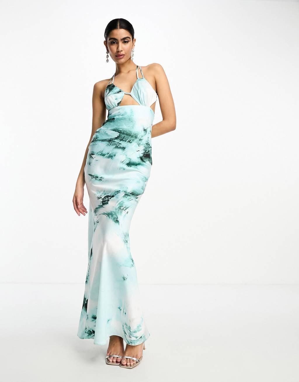 ASOS DESIGN satin cut out detail bust maxi dress Product Image