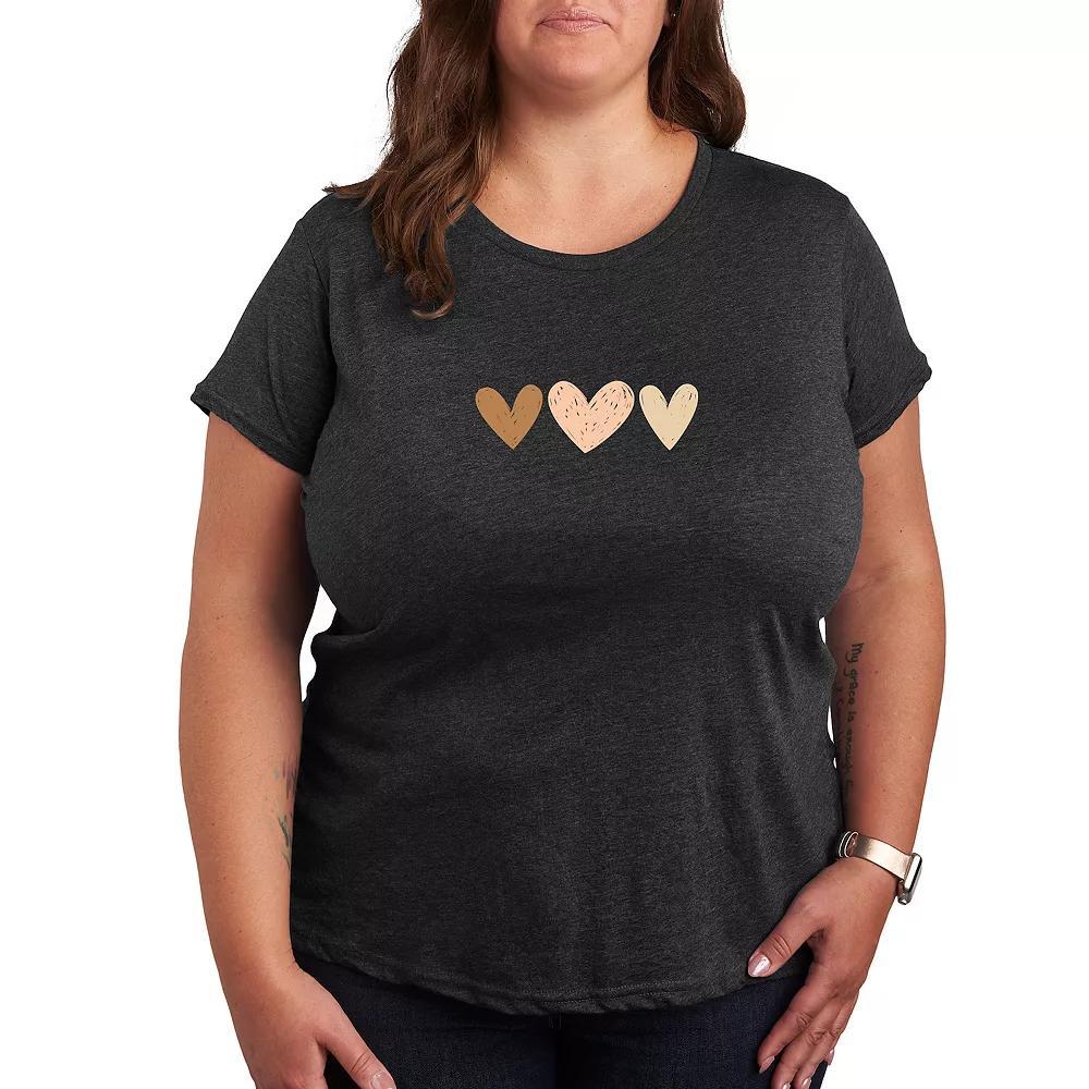 Plus Sketchy Hearts Graphic Tee, Womens Heather Grey Product Image