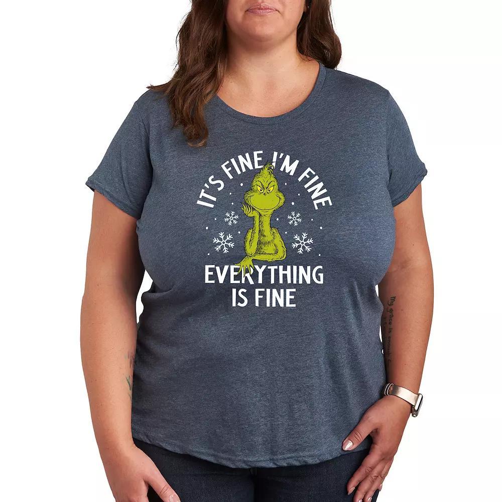 Plus Size Dr. Seuss Grinch It's Fine I'm Fine Graphic Tee, Women's, Size: 2XL, Grey Wine Product Image