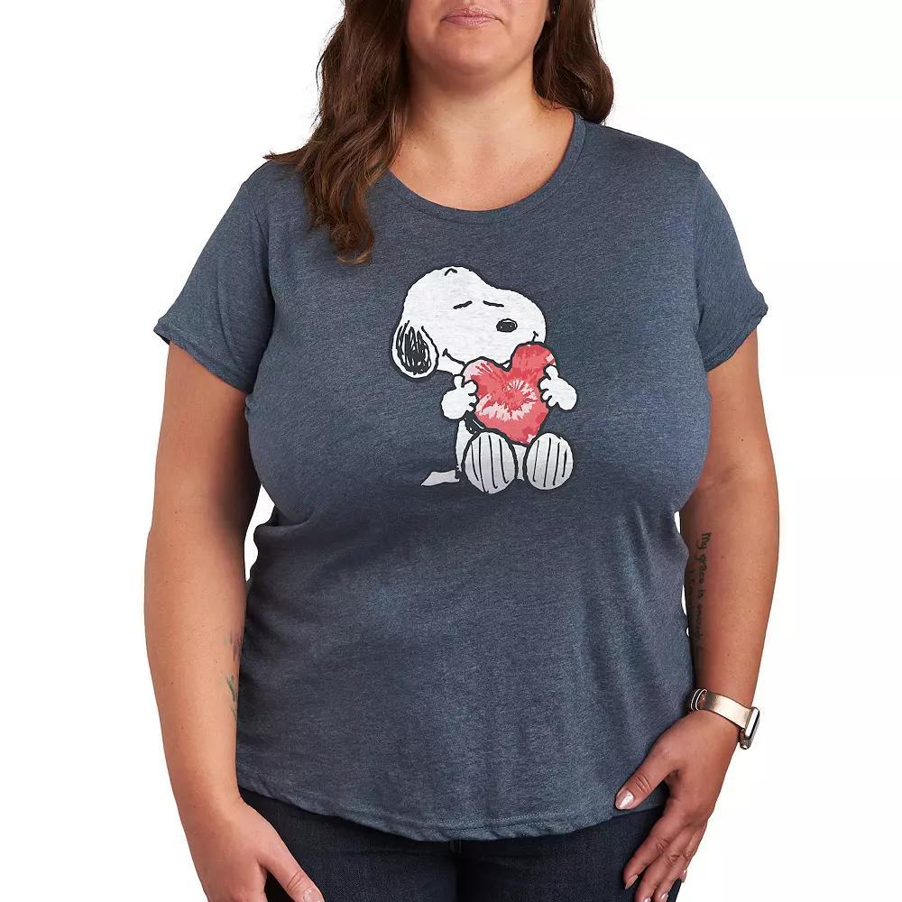 Plus Peanuts Snoopy With Heart Graphic Tee, Womens Grey Dark Red Product Image