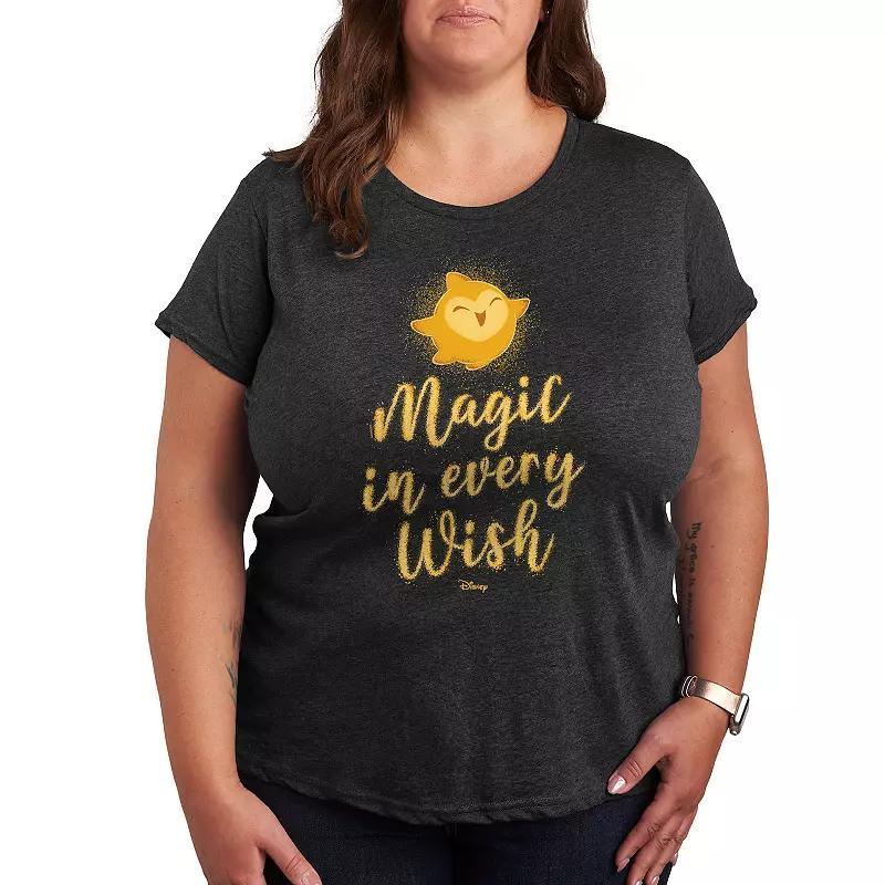Disneys Wish Plus Magic In Every Wish Graphic Tee, Womens Grey Royal Blue Product Image
