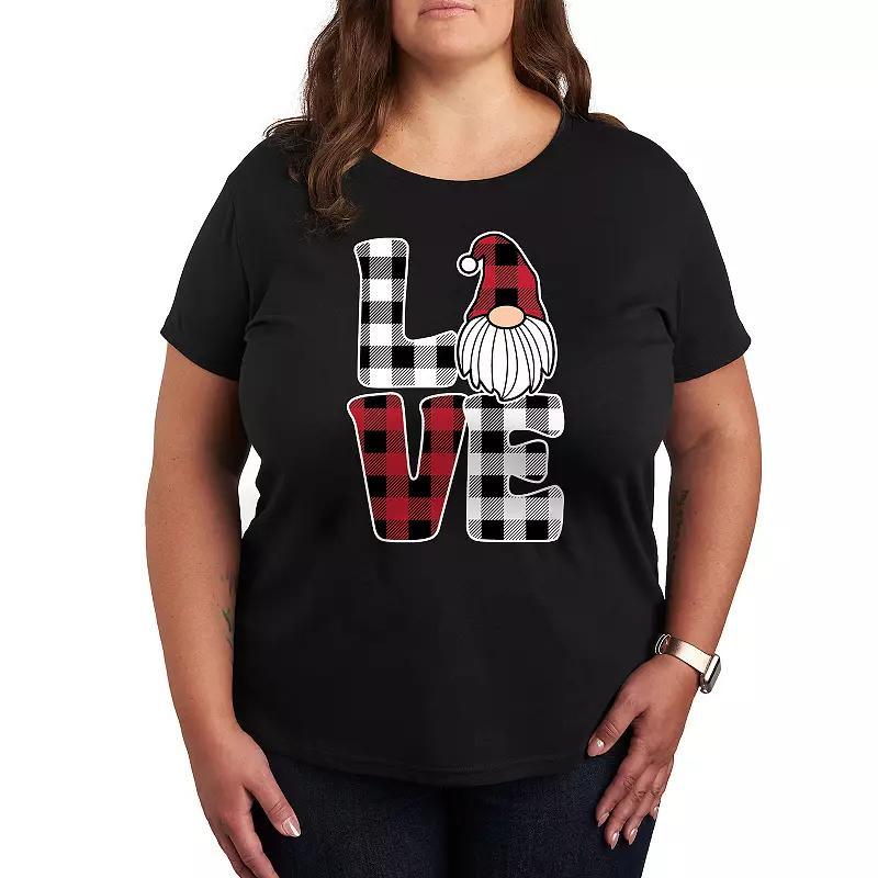 Plus Love Gnome Plaid Graphic Tee, Womens Grey Gray Product Image