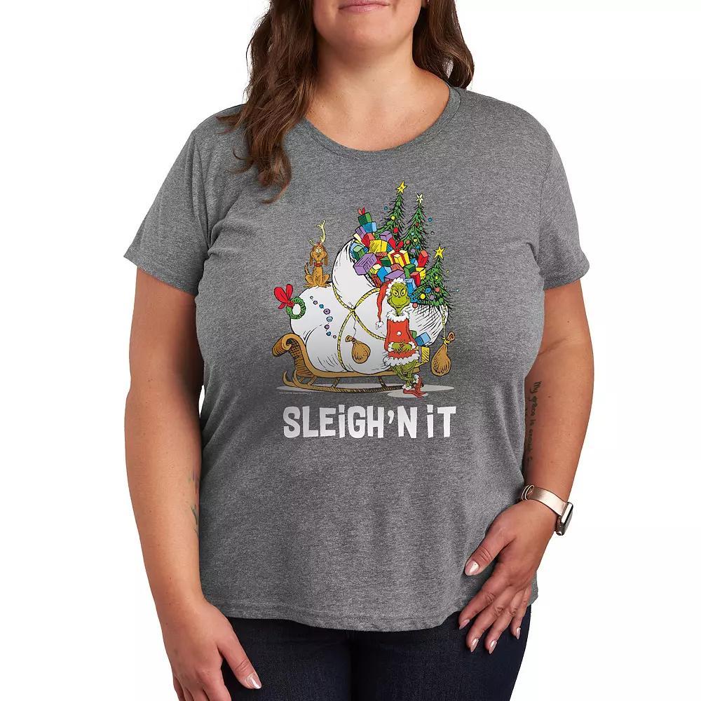Plus Dr. Seuss The Grinch Sleigh'n It Graphic Tee, Women's, Size: 1XL, Grey Gray Product Image