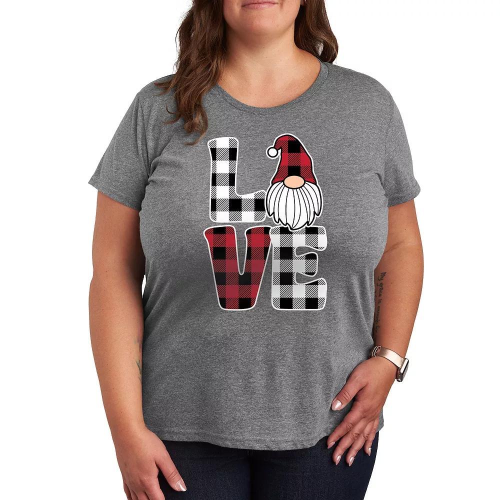 Plus Love Gnome Plaid Graphic Tee, Womens Grey Gray Product Image
