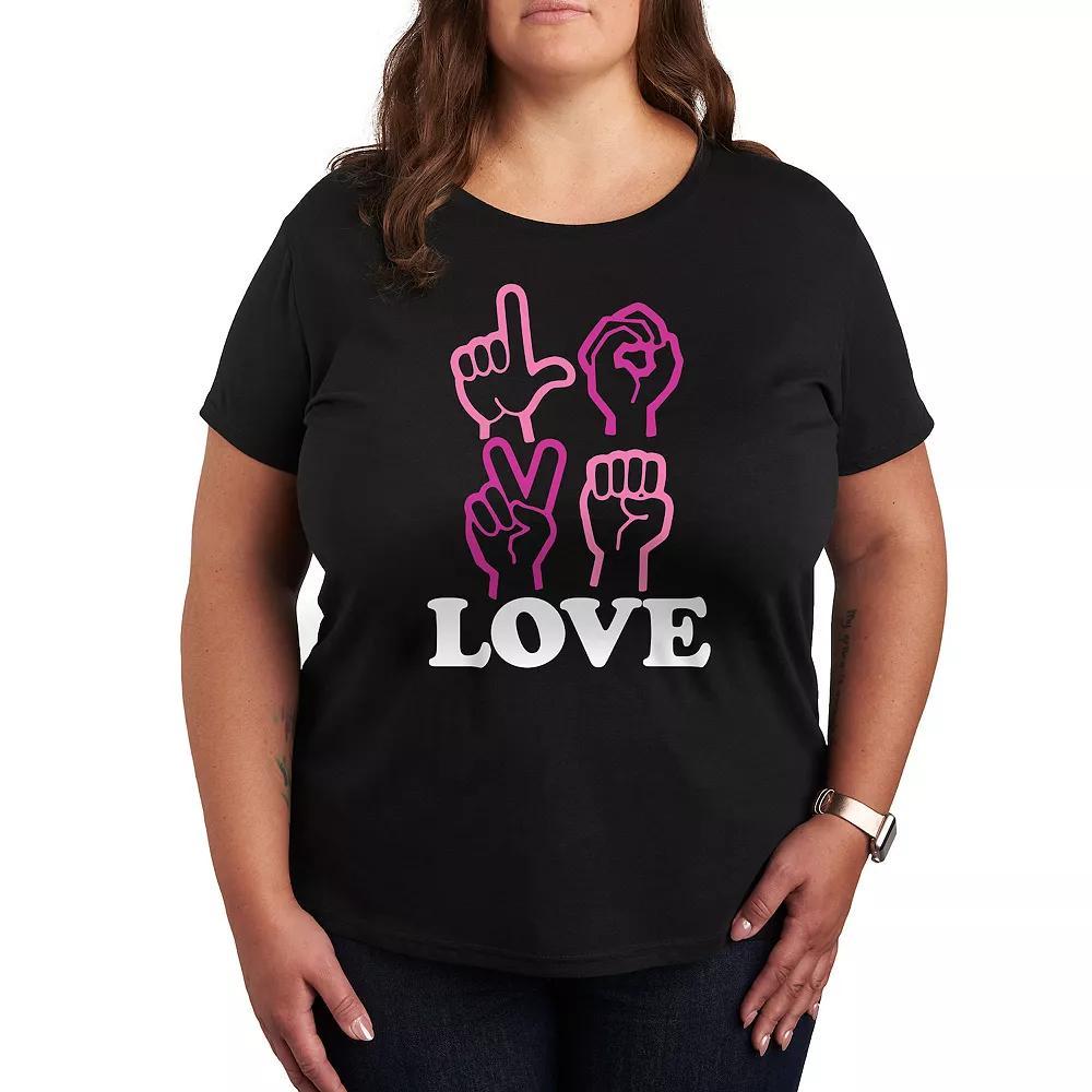 Plus Love Sign Language Graphic Tee, Women's, Size: 1XL, Black Product Image