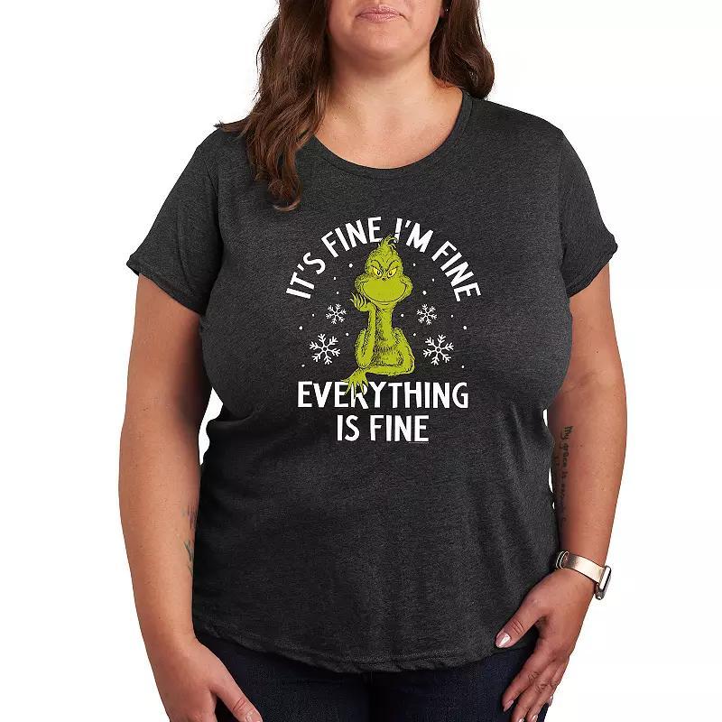 Plus Size Dr. Seuss Grinch It's Fine I'm Fine Graphic Tee, Women's, Size: 2XL, Grey Wine Product Image