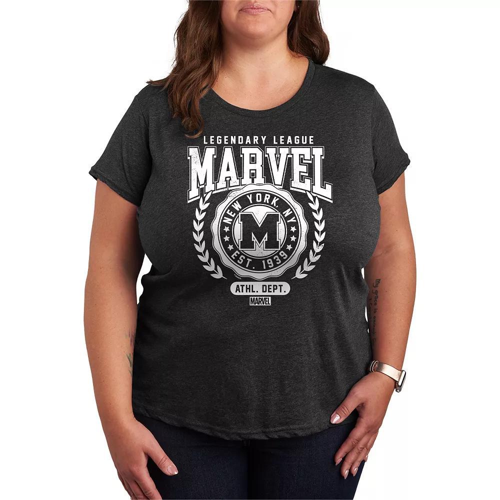 Plus Size Marvel Collegiate League Graphic Tee, Womens Heather Grey Product Image