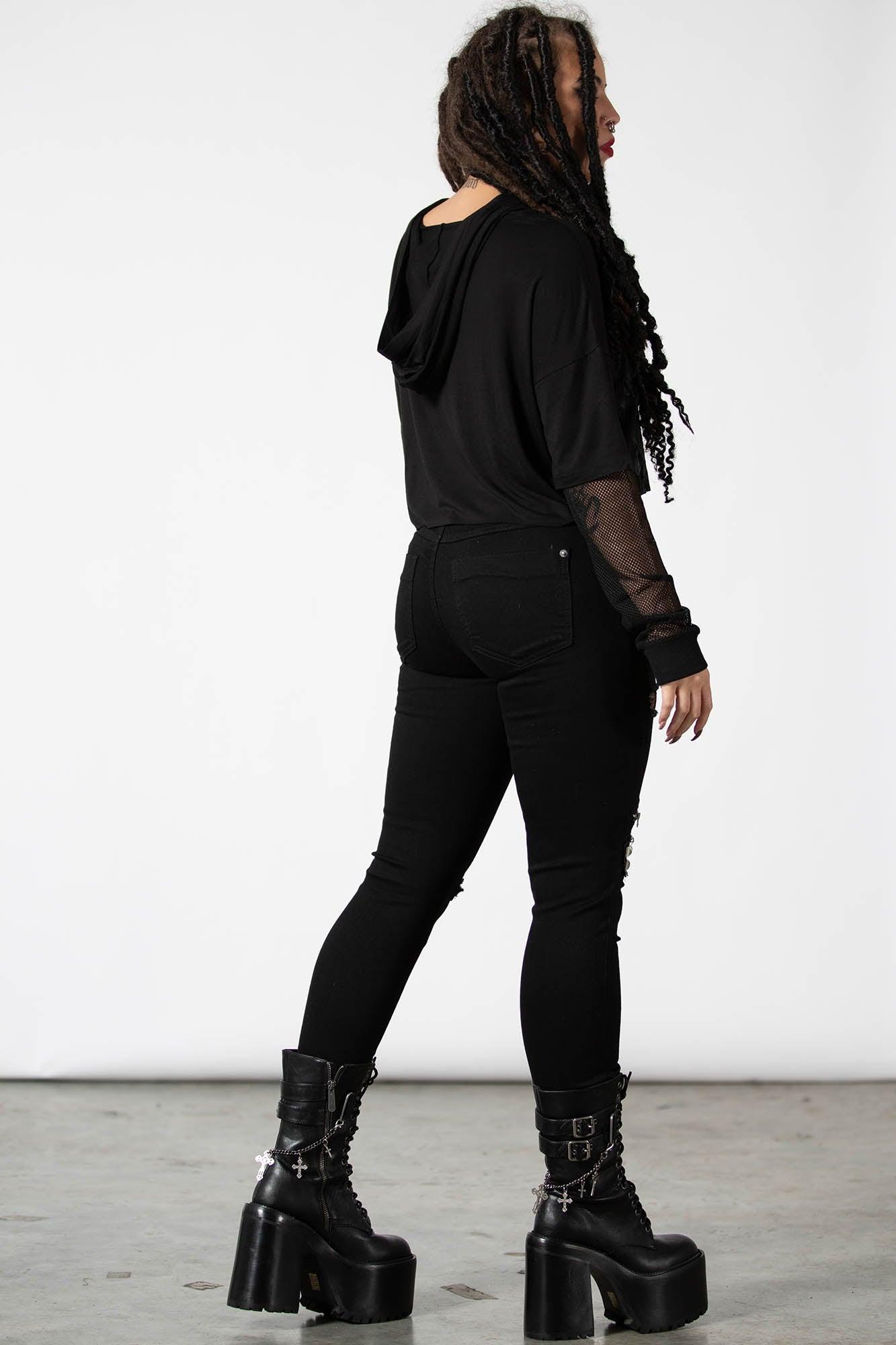 Dark Forces Cropped Hoodie / Black / 95% Rayon 5% Elastane Product Image