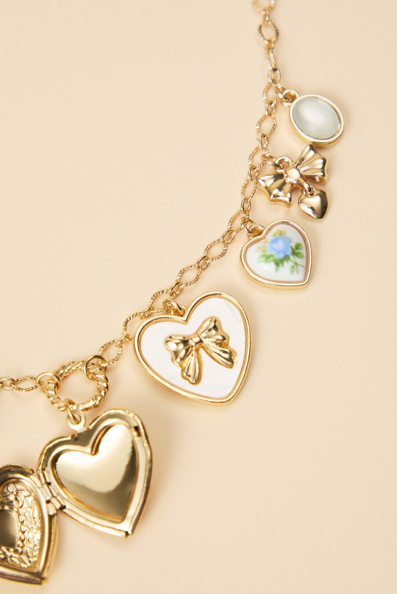 Bow Heart Charm Necklace Product Image