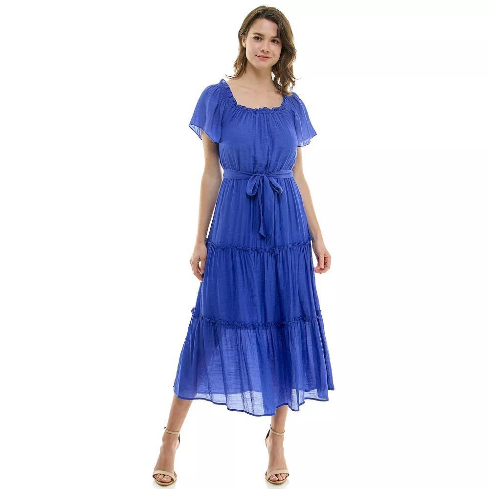 Women's Luxology Short Sleeve Belted Maxi Dress, Size: Large, Citron Product Image
