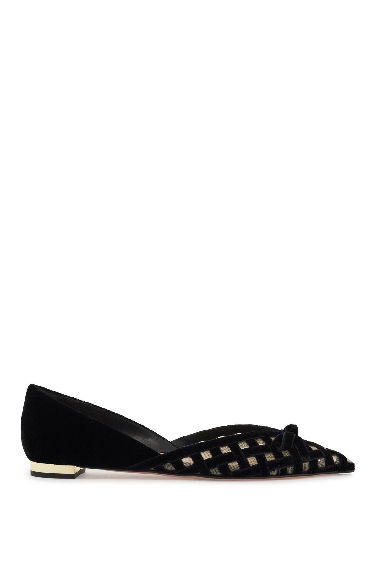 AQUAZZURA Romance Velvet Bow Ballerina Flats In Black Product Image