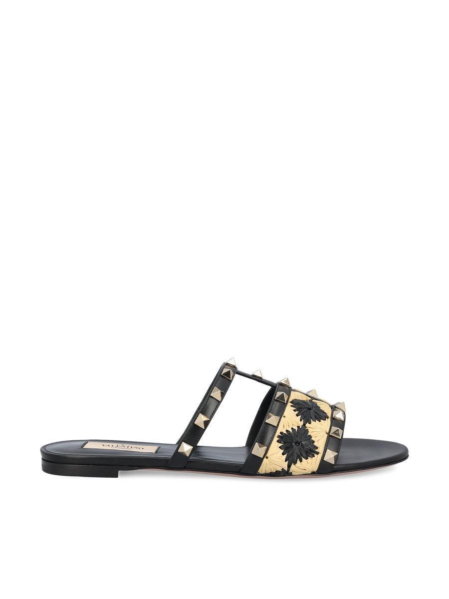 VALENTINO GARAVANI Rockstud Leather Sandal In Black/natural/black Product Image