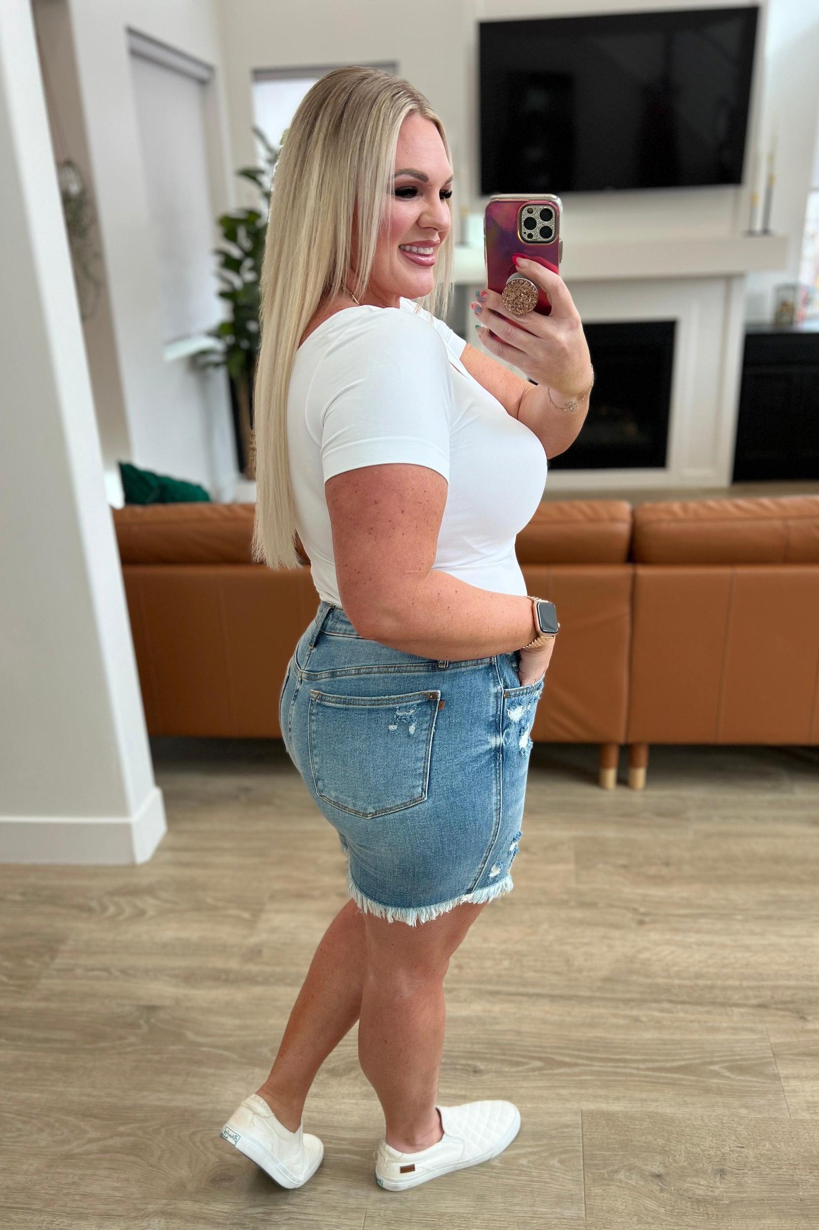 Kara High Rise Rigid Magic Button Fly Cutoff Judy Blue Jeans Shorts - ONLINE EXCLUSIVE! Product Image